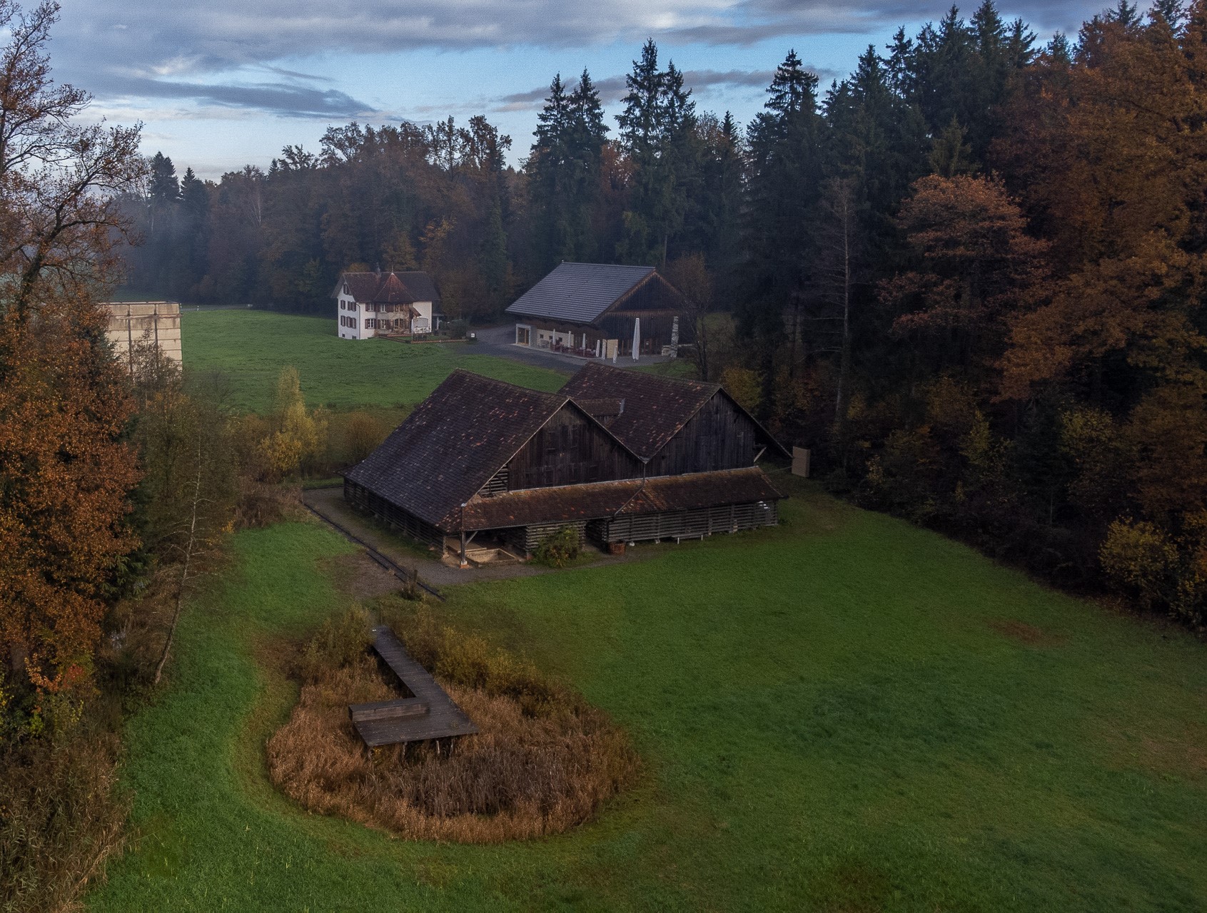 Ansicht von oben des Werkstattgebäudes des Museums